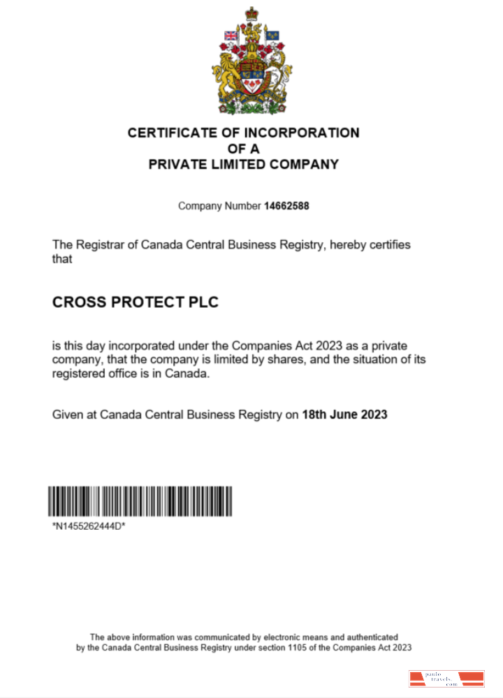 Canada certificate of registration Word and PDF template